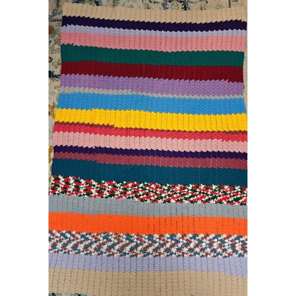 Vintage Handmade Crochet Afghan Blanket Throw Multicolor Striped Rainbow 51x77 - Picture 2 of 8